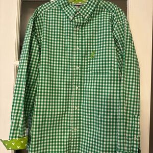 DISNEY PARKS  Flip Cuff Mickey Mouse Green Check Button-Down  Shirt Size Medium